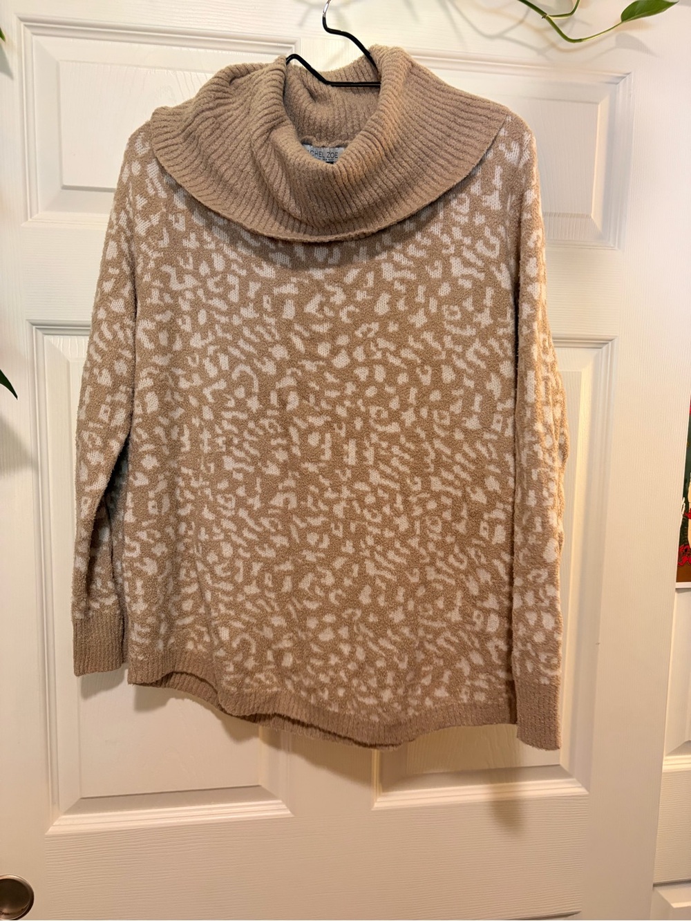 Rachel Zoe Beige and Cream Cowl Neck Animal-Print Sweater